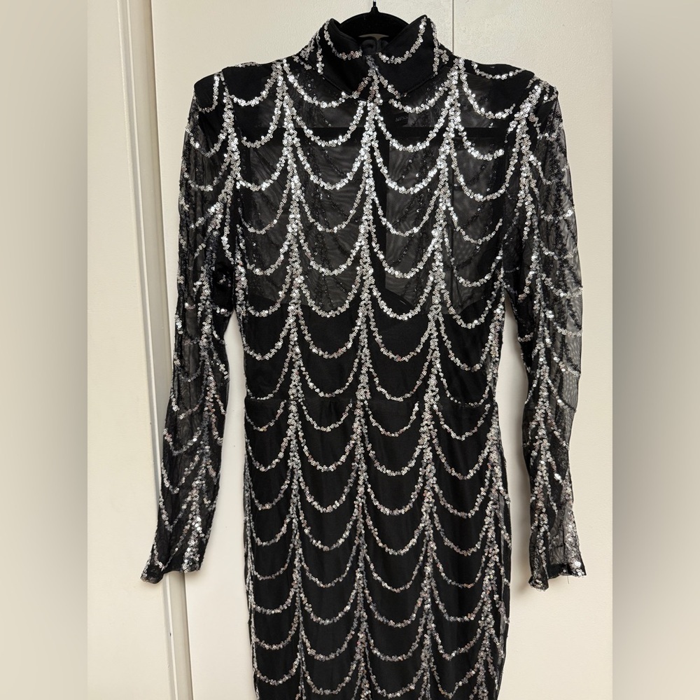 Shein Elegant Black and Silver Sequin Dress Size Large - Picture 7 of 14